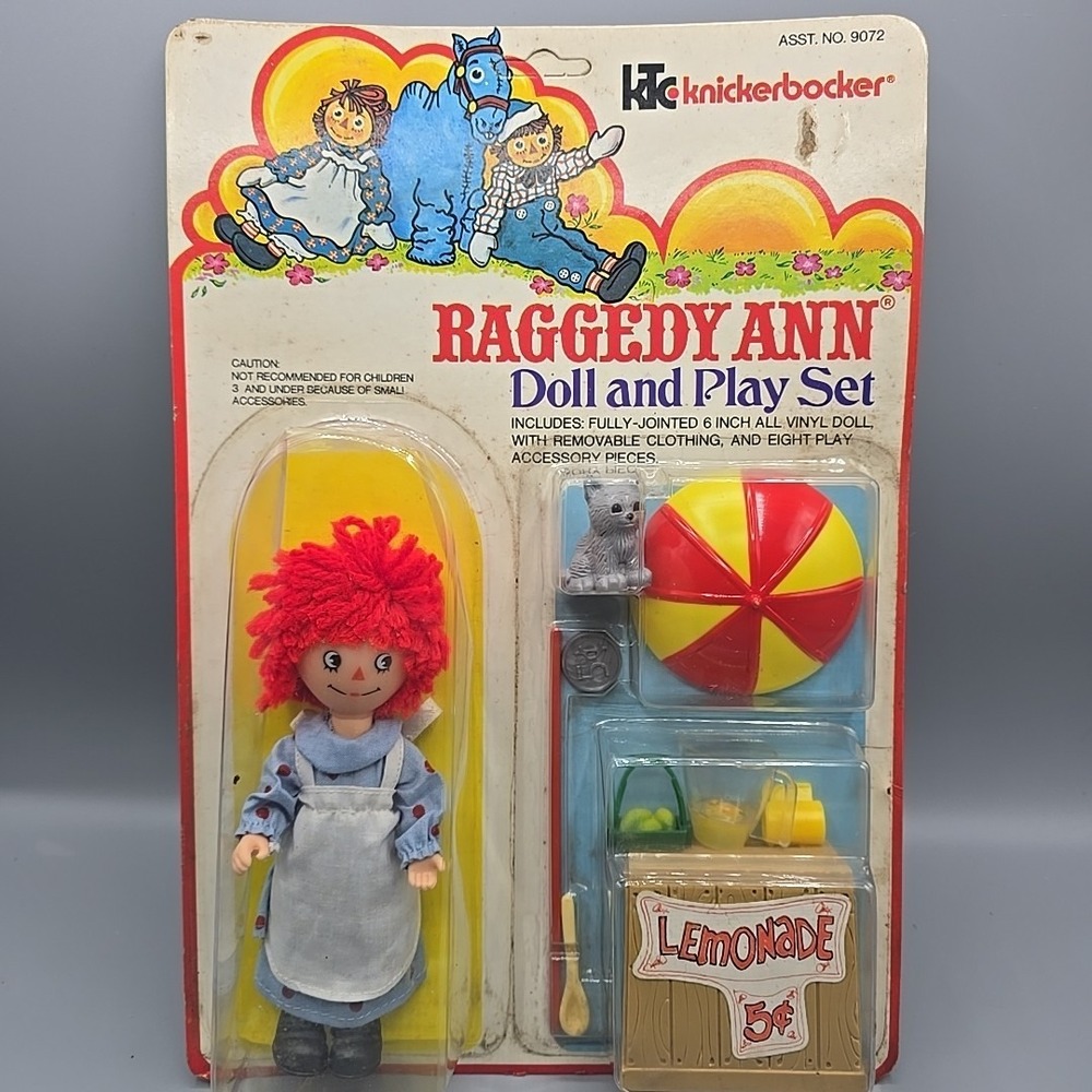 1976 Knickerbocker Raggedy Ann DOLL And Play Set Lemonade Stand Kitten Unpunched